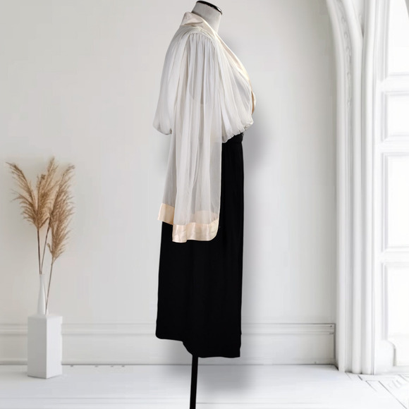 Vintage Wayne Clark Aline Marelle Draped Chiffon Evening Dress Black White 6 - Picture 6 of 16